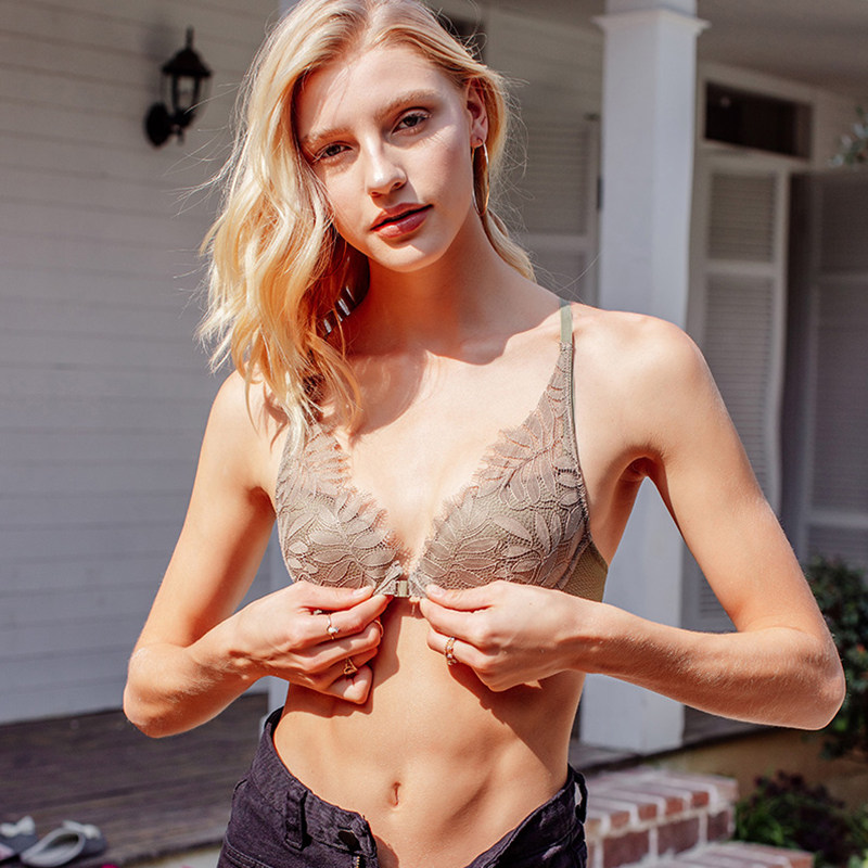 Front buckle bra summer thin summer gathering soft steel ring anti-drop perpendicular lace cross with beautiful underwear