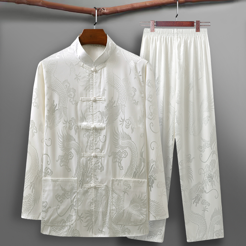 Silk Tang Suit for Men, Middle-Aged and Elderly, Summer Long-Sleeved Thin Style, Dad's Suit, Chinese Style Silk Clothing for Grandpa and Elderly Men Silk Tang Suit for Men, Middle-Aged and Elderly, Summer Long-Sleeved Thin Style, Dad's Suit, Chinese Style Silk Clothing for Grandpa and Elderly Men