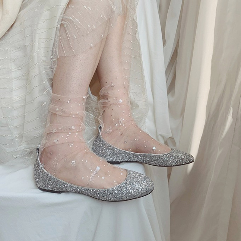 Day Series Transparent Stars Socks Spring Summer Sexy Ultra Slim Mesh Veil Hollowed-out Bubble Socks sins Sglitter stockings