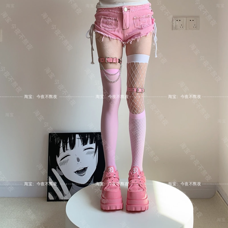 Don'T Stay up Late Tonight. Pink Over-The-Knee Socks for Women, Sweet and Cool, Music Festival Layered Fishnet Socks, Jk Lolita Leg Rings, Over-The-Knee Socks