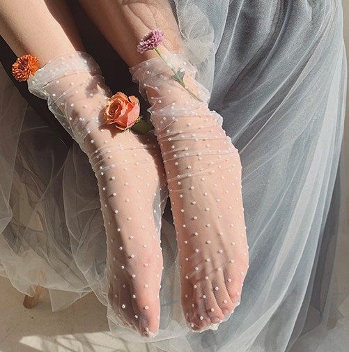 Japanese cute wave dot mesh heap socks female Korean glass silk socks thin transparent small dot socks tide