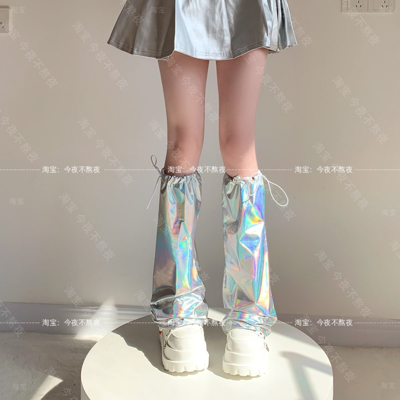Don'T Stay up Late Tonight Cyberpunk Silver Stacked Socks Y2K Light Cyber Girl Mechanical Girl Cos Slimming Leg Warmers