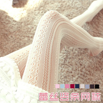 Japanese spring and autumn thin openwork stockings White pantyhose Sexy mesh jacquard stockings Lace base socks women