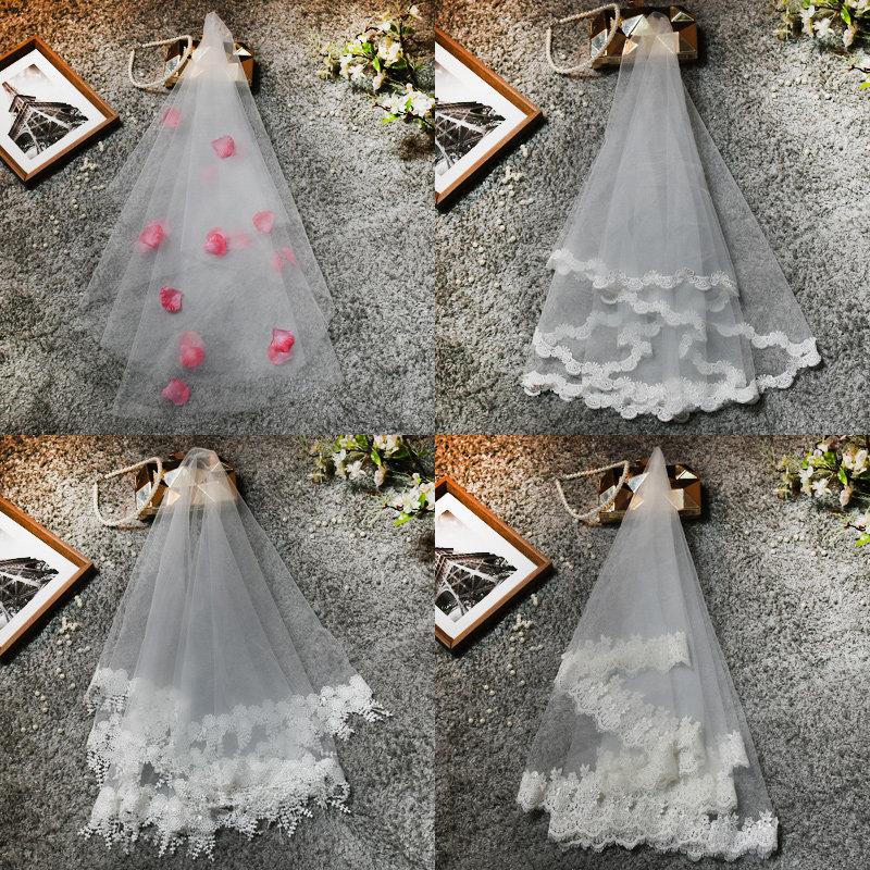 Bridal head yarn ultra-long new wedding wedding dress head yarn Long version Korean soft yarn lace lace soft yarn head yarn