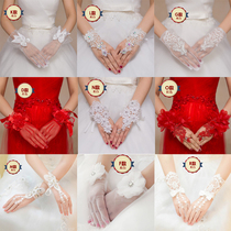 Korean lace bride wedding wedding sunscreen female gloves simple spring and autumn winter gloves red hollow long short