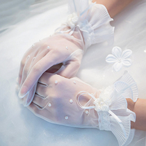 Bride Wedding Accessories Gloves Red White Short net yarn Gloves Spring Winter Bride Wedding Dresses Dress Gloves
