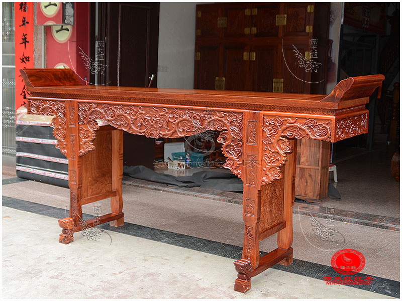 Đồ gỗ gụ Miến gỗ hồng mộc Miến Điện Zhongtang bộ sáu mảnh Vỏ gỗ đỏ 3 mét cho bàn Khắc ghế Taishi - Bàn / Bàn bàn ăn gỗ