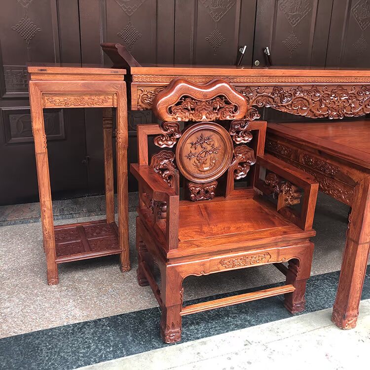 Mantianhong nội thất gỗ gụ xác thực Gỗ hồng mộc Miến Điện 3,2 mét Zhongtang sáu miếng gỗ hồng mộc lớn Vỏ nấm Linh chi Zhongtang - Bàn / Bàn bàn thờ gỗ