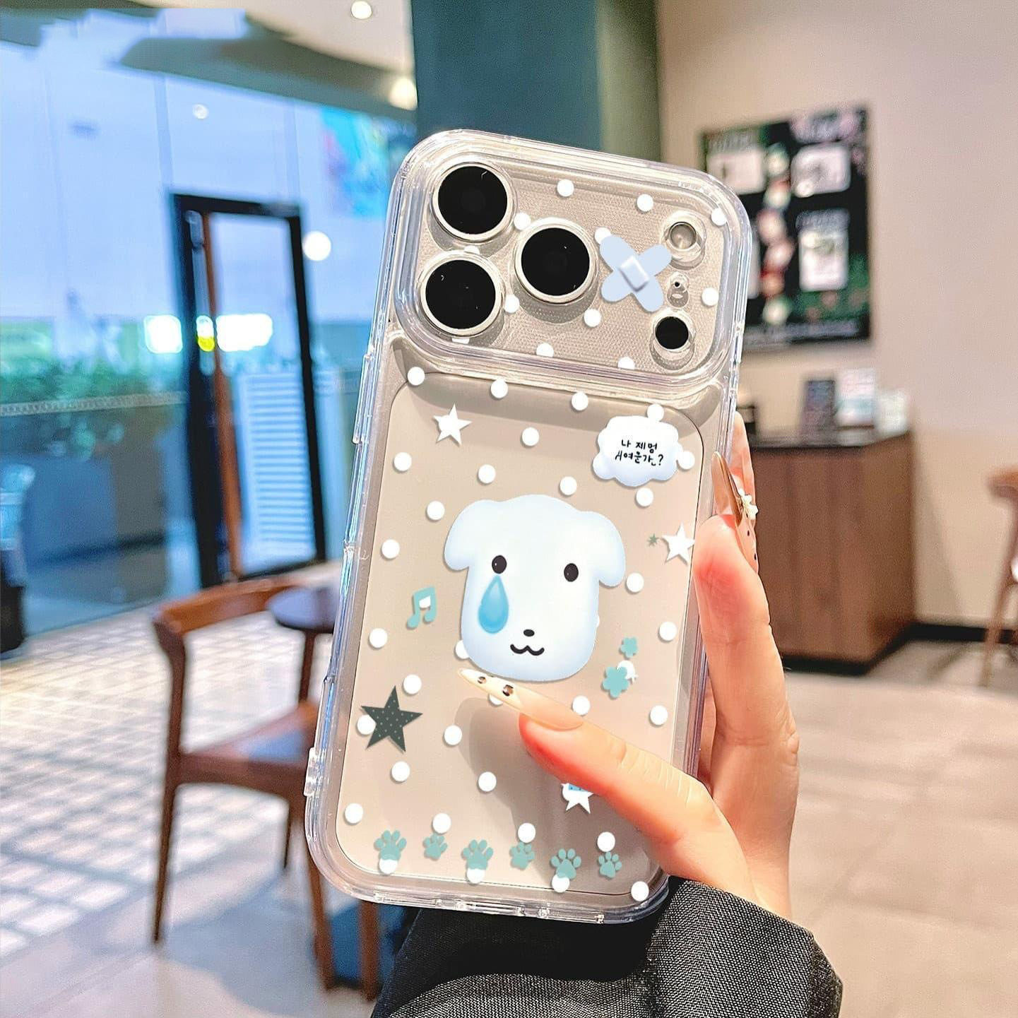 Polka dot crying puppy is suitable for Apple 17promax mobile phone case 14 15 16 soft case 13pro fine hole XS