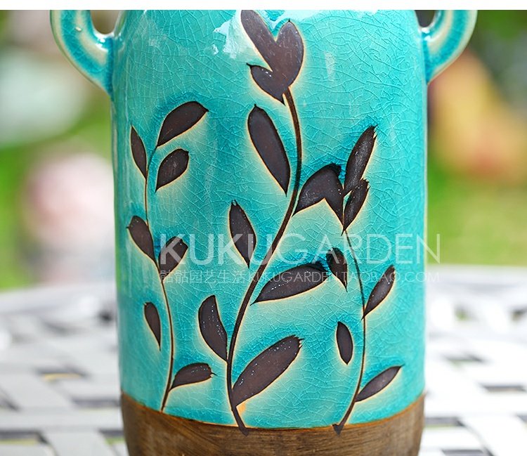 Châu Âu retro cũ Địa Trung Hải Mỹ trang trí nhà tai băng nứt gốm khô hoa bình hoa - Vase / Bồn hoa & Kệ chậu cây treo tường trong nhà