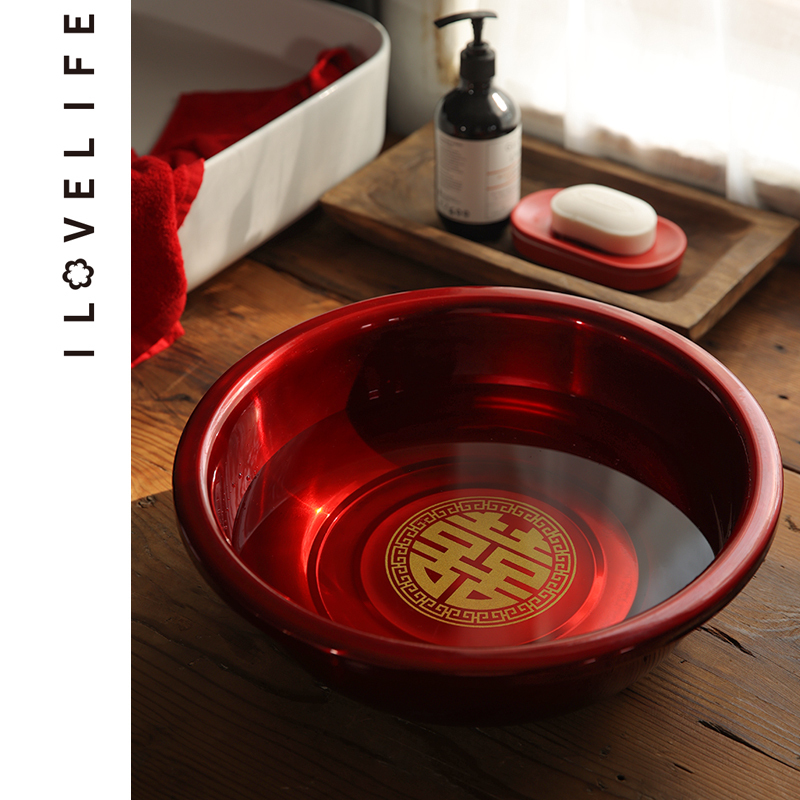 Wedding Basin, Bride's Dowry, Wedding Supplies, Newlywed Celebration, Red Basin, Household Stainless Steel Basin, Pair