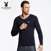 Playboy nam cotton mùa thu quần áo V phần cổ mỏng chạm đáy áo sơ mi cotton áo sơ mi nhiệt đồ lót nam đơn