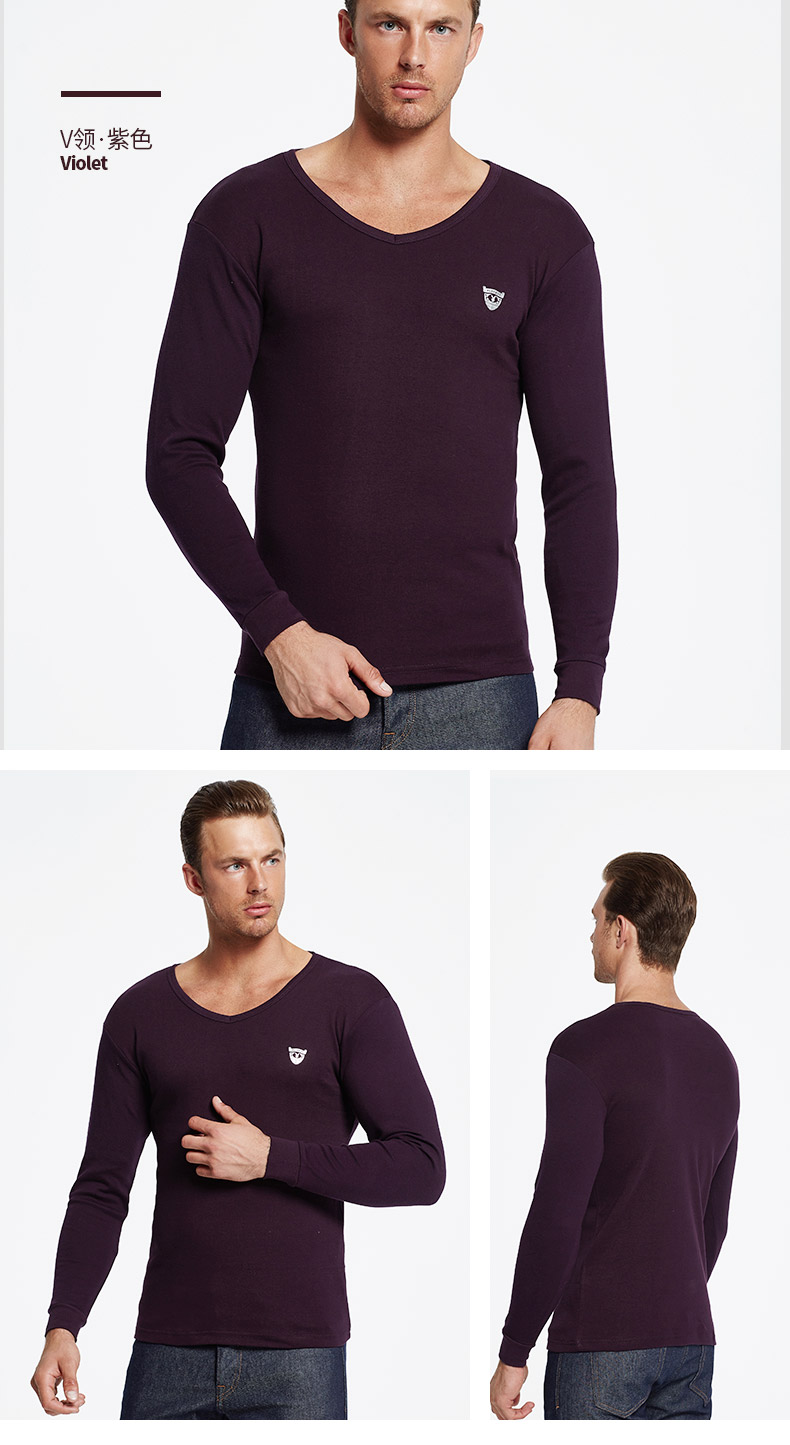 Playboy nam cotton mùa thu quần áo V phần cổ mỏng chạm đáy áo sơ mi cotton áo sơ mi nhiệt đồ lót nam đơn áo thun dài tay đẹp