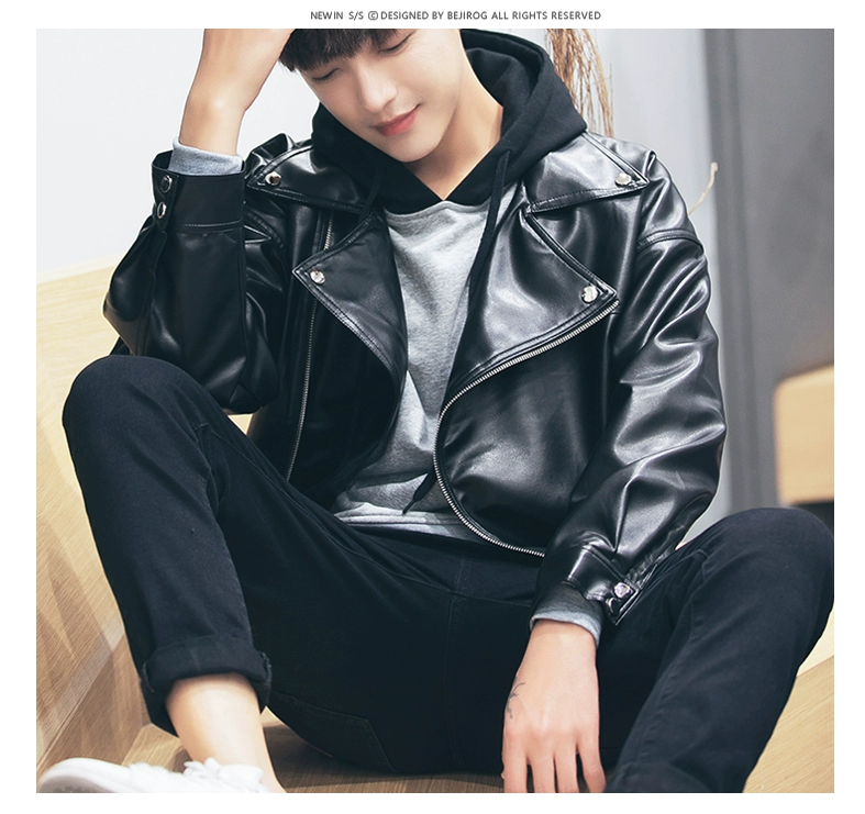 Nhanh tay người đàn ông da đỏ Bazaar da đen nam mùa xuân ve áo áo khoác da xã hội tinh thần guy slim jacket