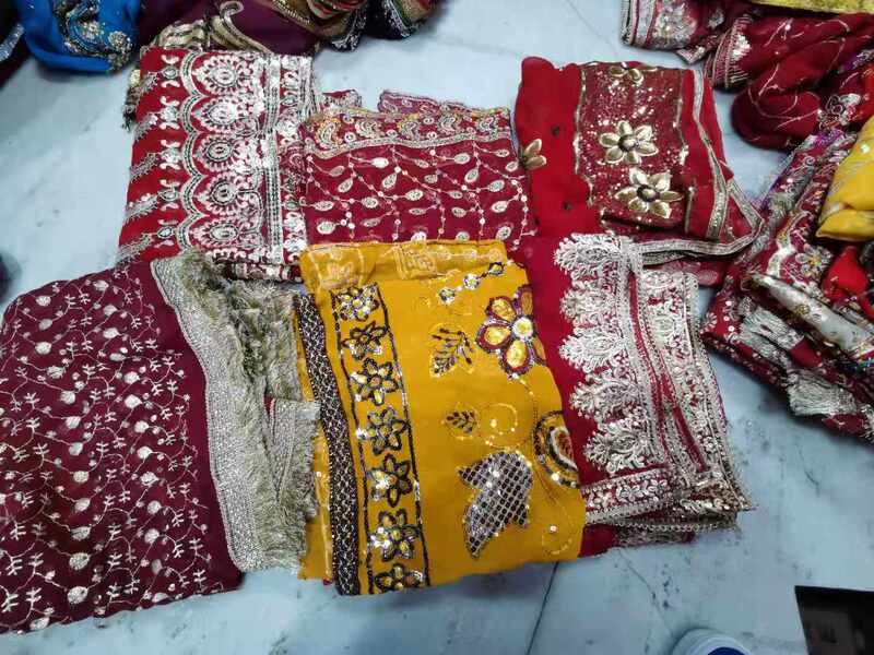 Thai Saree Shawl, Indian Veil, High-End Sequins, Sri Lankan Saree Scarf, Nepalese Embroidery and Beading