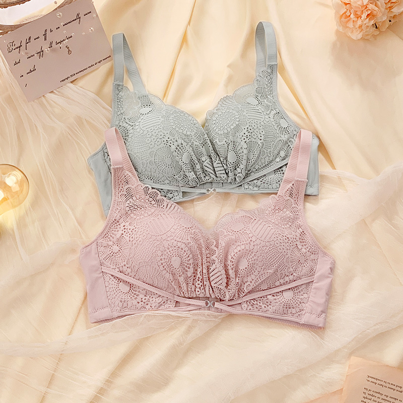 Lingerie Women Summer Thin girl bra no steel ring on small breasts to gather sub-creamy sexy lace little cute hood