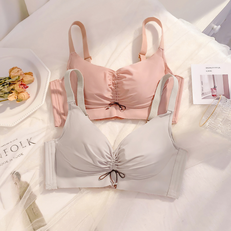 Underwear femalless steel ring adjustment type collection of breast-free breast large chest display small pull rope wrapping chest girl's day department No-mark underwear suit