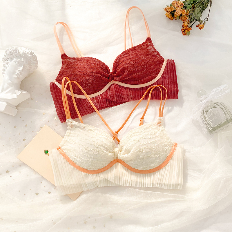 Sexy beauty back underwear no underwire small chest gathered anti-sagging girl bra red honmei year bra set