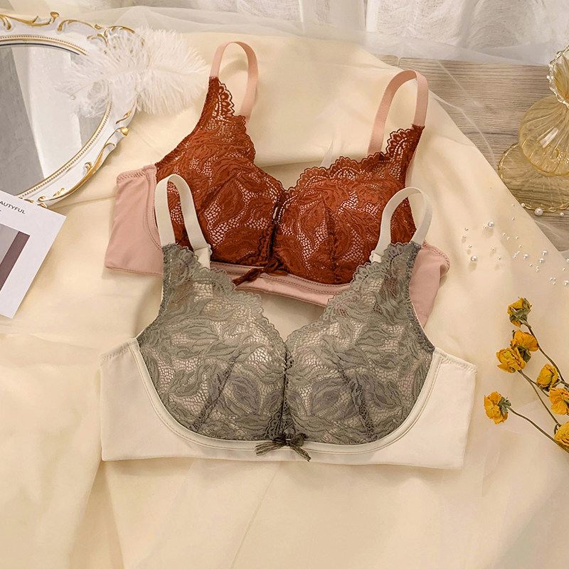 Underwear women's no steel ring upper collection vice breast anti-sagging small breasts gathered girls sexy lace summer underwear set