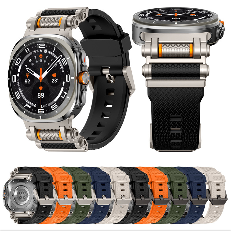 Suitable for Samsung Watch Watch7Ultra Liquid Silicone Strap 2025 Armor Metal Roller Decompression Wristband
