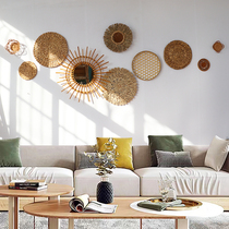ins Indonesia Bohemian Nordic wall decoration B&B wall decoration round straw rattan wall hanging indoor living room
