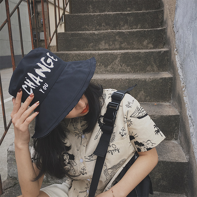 Cai Cai Japanese edging hat female fisherman hat Korean version of the retro all-match basin hat sunshade sunscreen sun hat women trendy