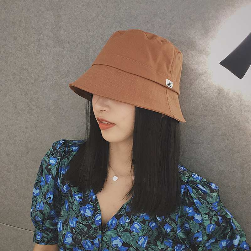 Cai Cai South Korean trolley label cotton fisherman hat Little crowdsourced 100 hitch Shading Tide Card Pure color cap Children autumn and winter display face small