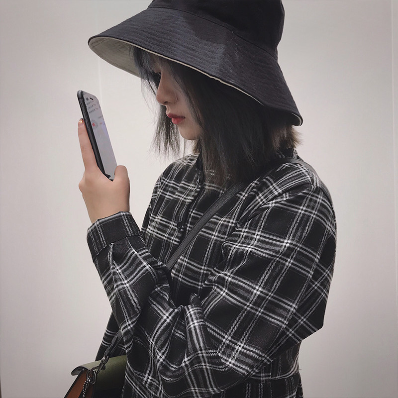 Cai Xiaofat Giant Good Hitch Black Beige Bifacial Basin Cap Schoolgirl Sunscreen Sun Shade Wide Eatery Fisherman Hat Woman Summer Sun Hat