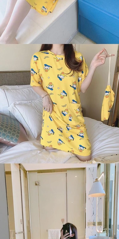 Túi ngủ đồ ngủ mùa hè nữ trong Mickey lỏng tay ngắn tay giản dị có thể mặc hoạt hình dễ thương phục vụ tại nhà M-XXL - Đêm đầm