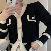 sandro asw small fragrance knitted sweater coat woman 2022 autumn and Korean edition temperament short knitted shirt