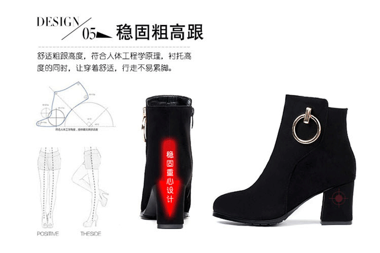 Giày cao cổ trẻ em cộng với ủng nhung dày Giày cao gót cỡ lớn Giày nữ 40 đầu tròn 41 dày với 43 bàn chân rộng Martin béo boot đen nữ