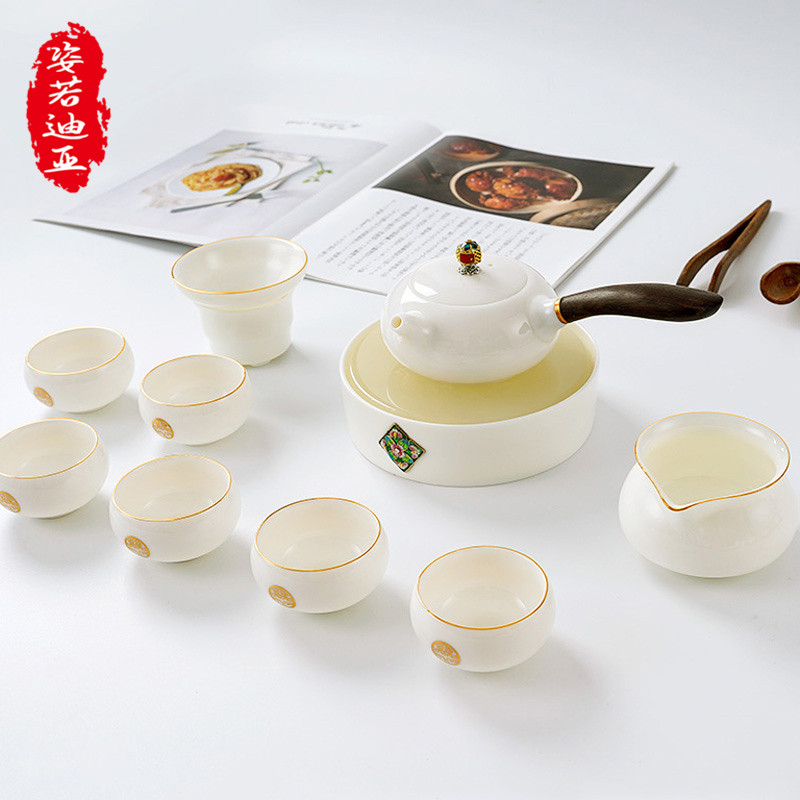 ZYRODIA tea set set Jingdezhen goat jade ceramic Chinese household teapot bowl white porcelain tea tray gift box