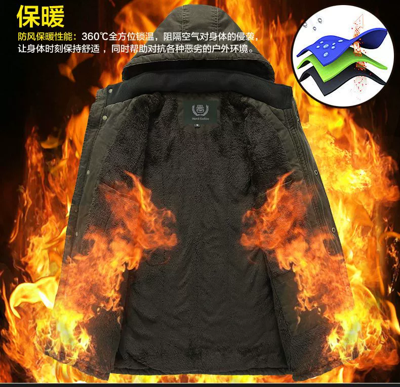 Xem buổi trình diễn xe mùa đông áo khoác cotton dài vừa phải nam cừu lót len ​​áo khoác cotton cộng với áo khoác nam dày nhung