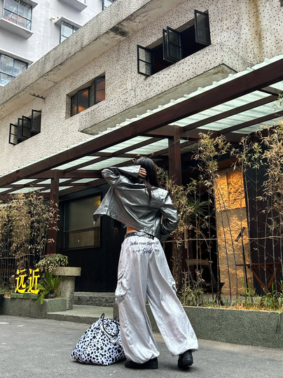 PANMIE25原创复古亮面pu皮裤工装大口袋街舞爵士红灰黑直筒休闲裤