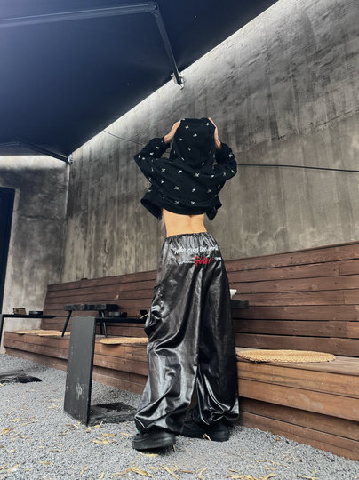 PANMIE25原创复古亮面pu皮裤工装大口袋街舞爵士红灰黑直筒休闲裤