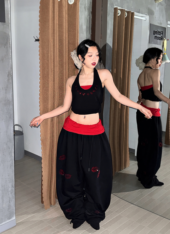 Panmie25 Original Red Diamond Lip-Print Cool Casual Pants with Integrated Waistband, Vintage Red Diamond Summer Cool Fabric Panmie25 Original Red Diamond Lip-Print Cool Casual Pants with Integrated Waistband, Vintage Red Diamond Summer Cool Fabric