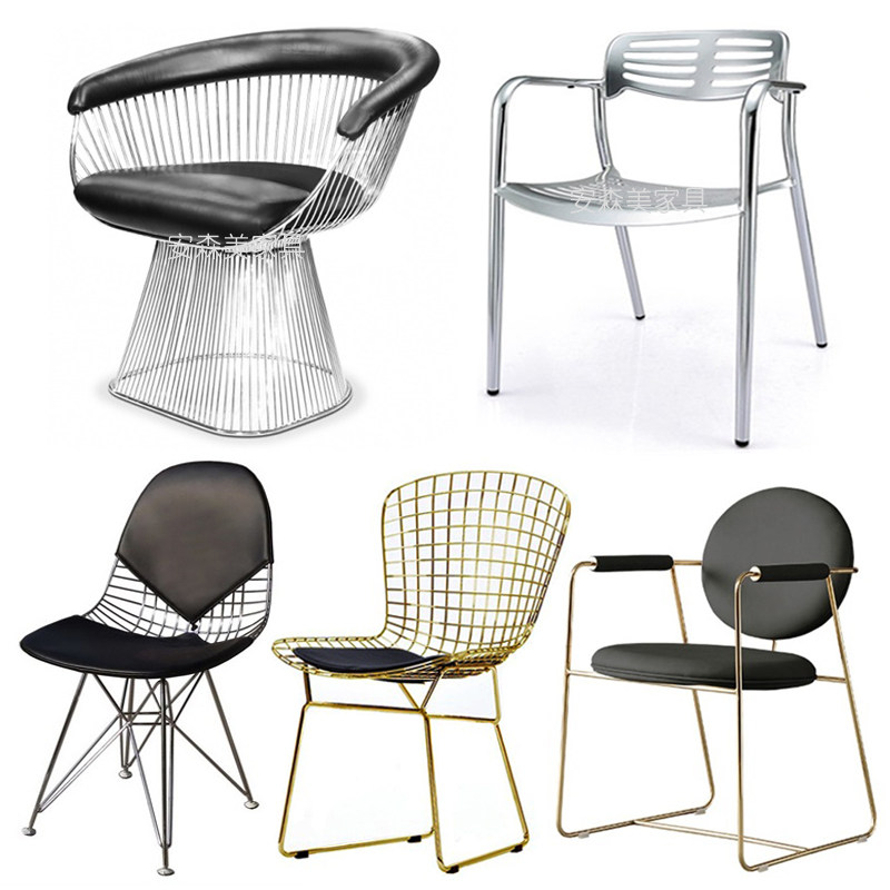 Nordic light luxury dining chair net red hollow iron chair metal wire mesh back chair bar chair outdoor chair E59