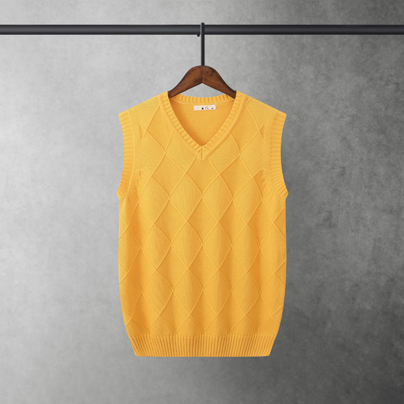 Winter Men's V-Neck Knitted Vest Korean Style Slim Fit Sleeveless Sweater Vest Pure Cotton Wool Fleece Vest Spring and Autumn
