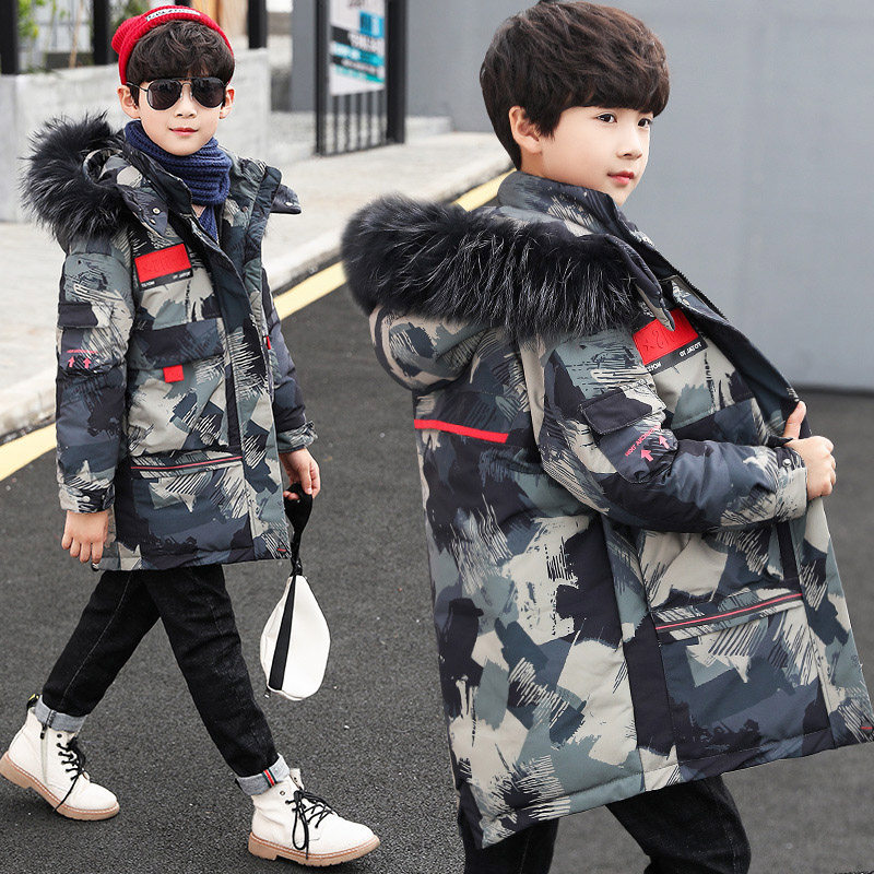 South Korean boy cotton coat jacket 2021 New CUHK Scout medium Long version down cotton clothes Children suit cotton padded jacket