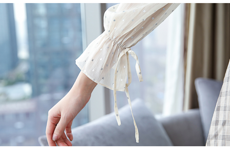 VK旗艦店 韓國風網紗拼接亮片波點格子復古長袖洋裝