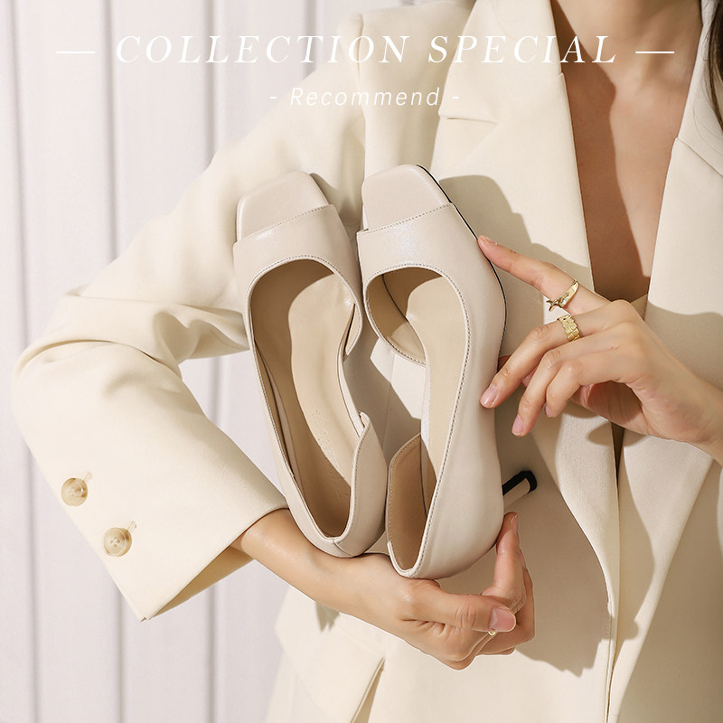 2021 Summer new fine heel Side Empty Fish Mouth Wrap Shoes Women Feel in Heel Black Suede Professional Heels