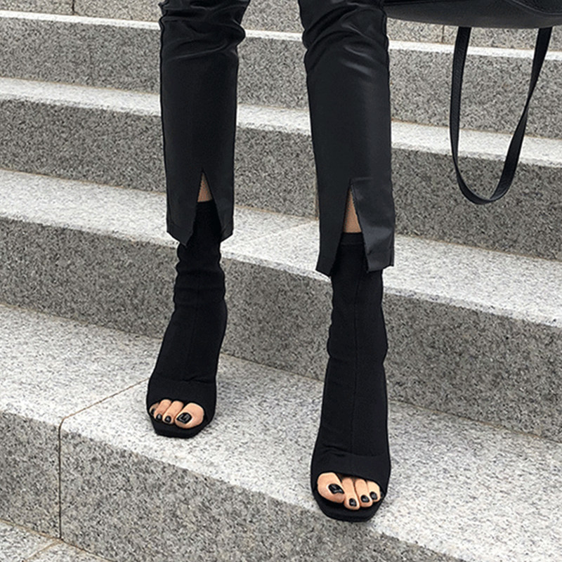 2022 autumn and winter new elastic ankle boots women's high heels black sexy cool boots stiletto pointed toe mid-tube thin boots