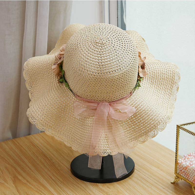 Straw hat female summer small fresh all-match sunscreen fisherman hat foldable big seaside holiday sunshade beach hat