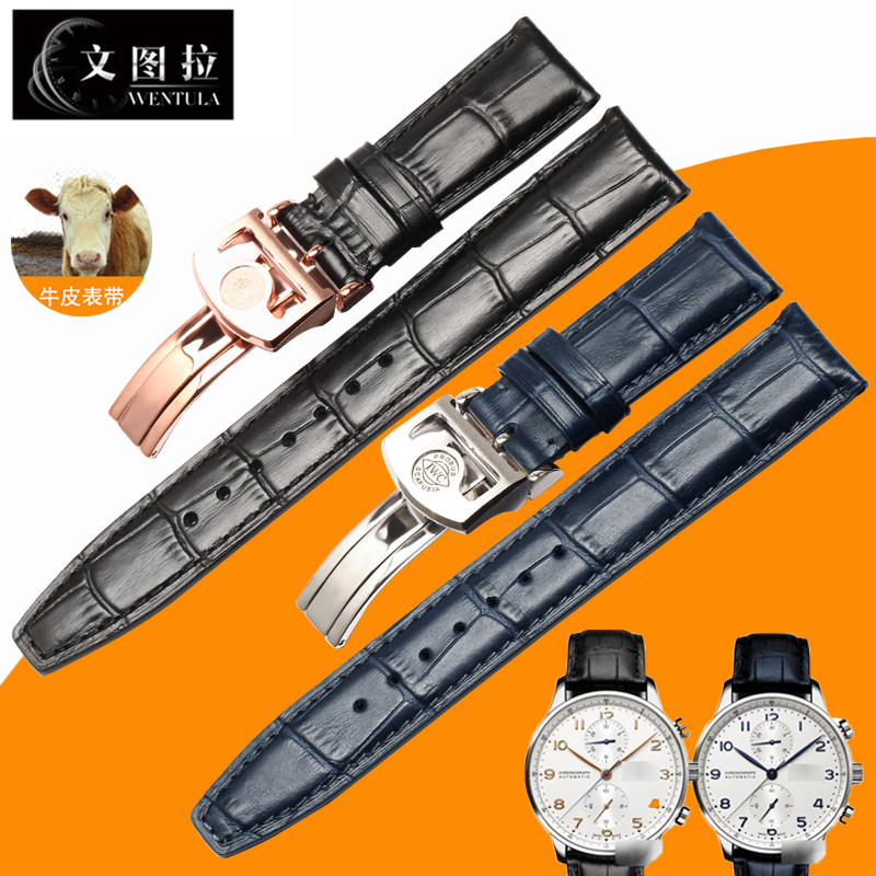 Ventura suitable for IWC Portugal chronograph seven-day chain IW371446 leather watch with men's folding buckle