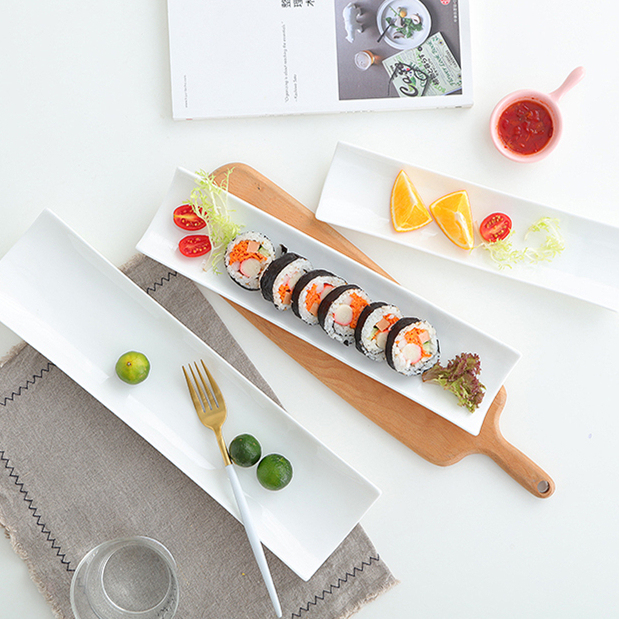 Ceramic Rectangular Plate Sushi Plate Chicken Wings Dessert Plate Crayfish Plate Creative Pure White Japanese Tableware Presentation