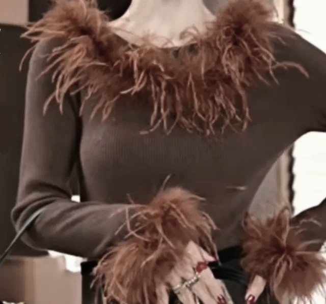 (Normal Delivery) Feather Ostrich Feather Heavy-Duty Imported Knitted Slim-Fit Top Sweater, Popular Women's Fashion This Year (Normal Delivery) Feather Ostrich Feather Heavy-Duty Imported Knitted Slim-Fit Top Sweater, Popular Women's Fashion This Year