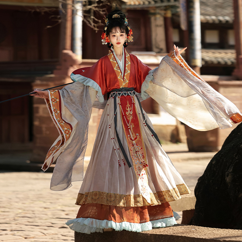 Yao Shisan Original [Cloud Robe Fairy] Embroidered Traditional Fairy Costume Half-Sleeve Cross-Collar Ruqun Luo Shen Hanfu Lady Portrait