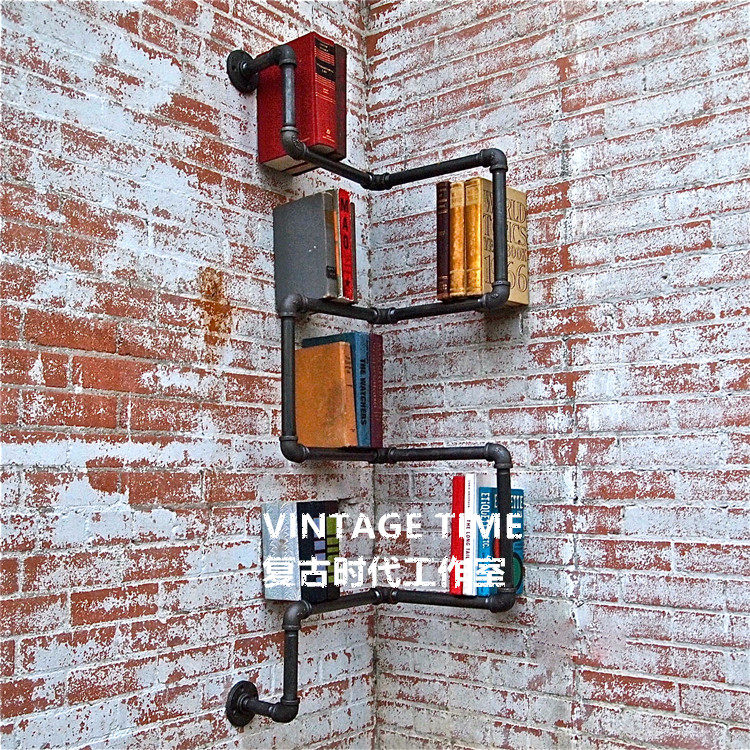 LOFT heavy industry black iron to do old water pipe corner bookshelf industrial wind corner water pipe bookshelf
