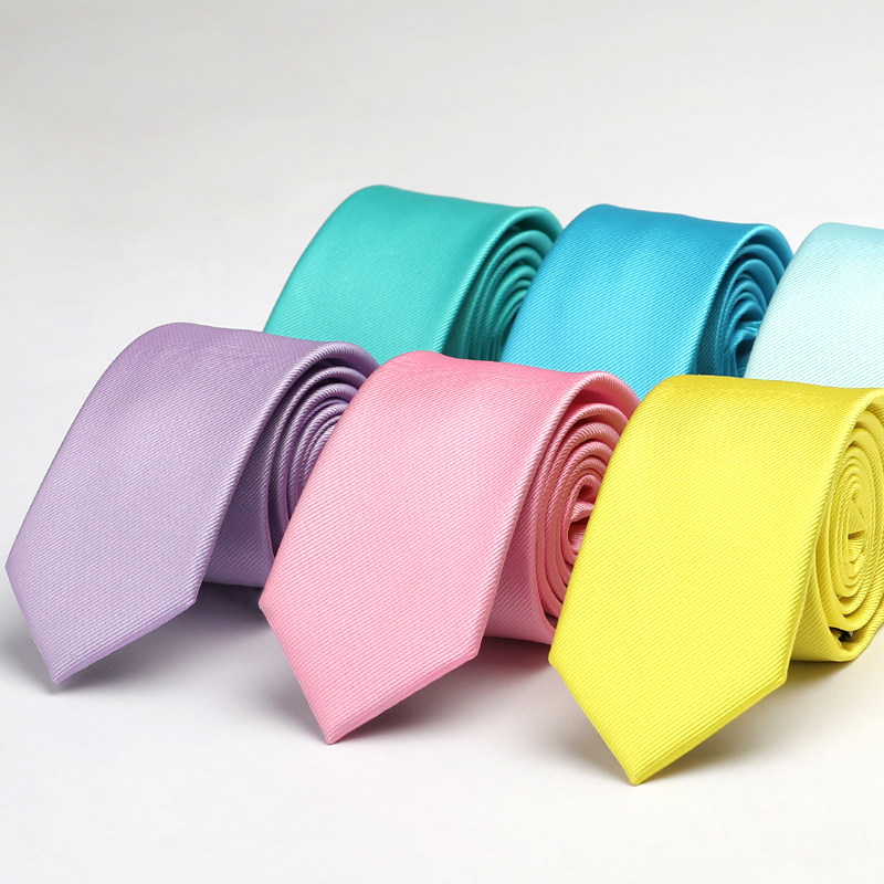 Solid color 6cm men's groom wedding fashion Korean version tie pink student college style suit thin blue