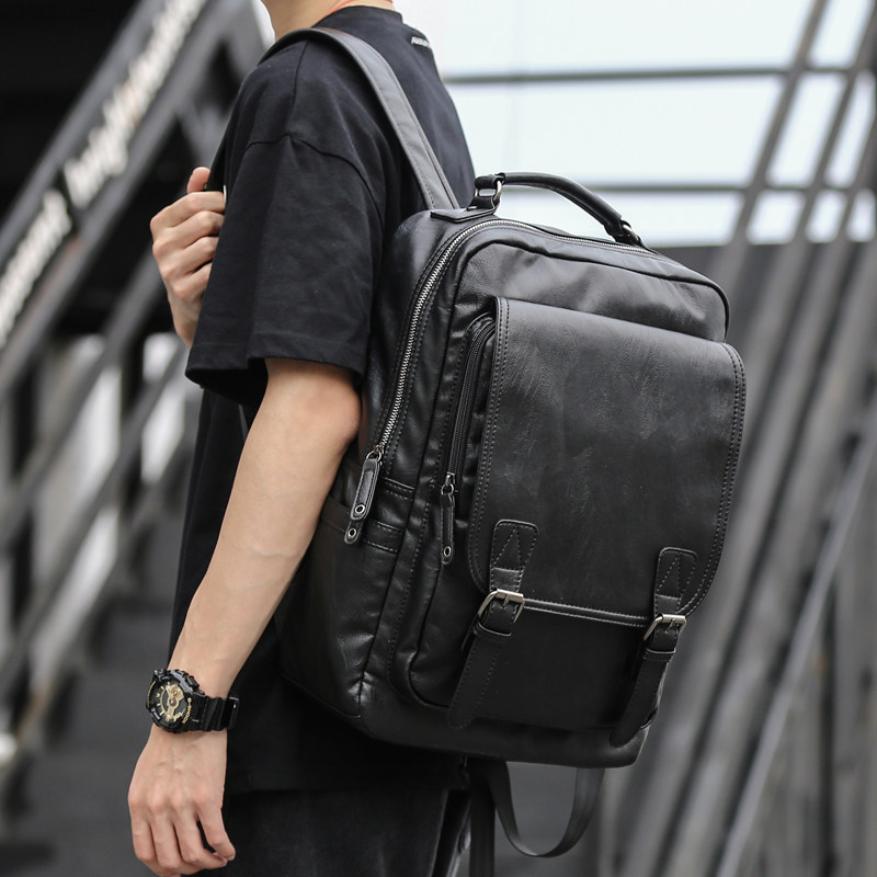 Fashion trend backpack male leather business simple backpack middle school students schoolbag personality travel computer bag men's bag